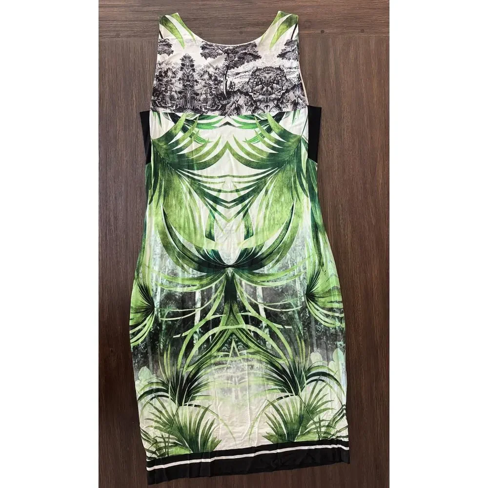 Ana Alcazar Dress Womens M/L 40 Oriental Tropical Palm Print Sheath Green Unique - Picture 4 of 12